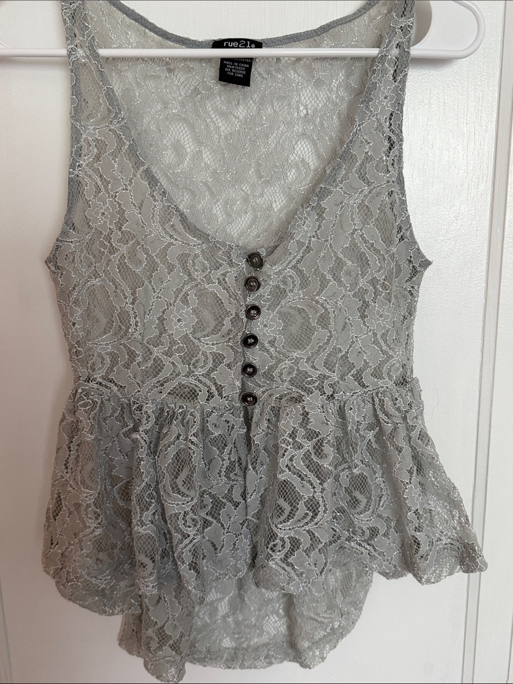 Rue21 Gray Lace Peplum Camisole with Button Front